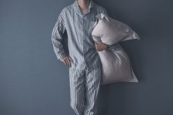 Man in pajamas, prepared for sleep test in Boca Raton